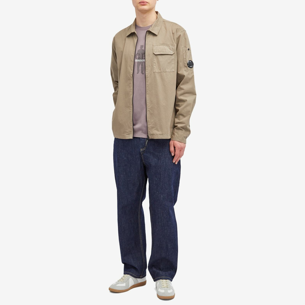 C.P. Company Men's Organic Gabardine Zip Overshirt in Walnut