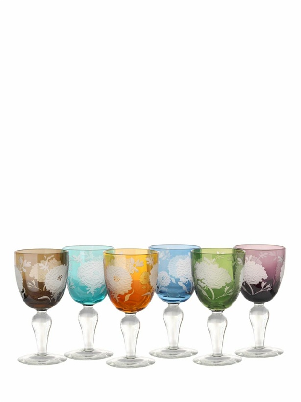 Photo: POLSPOTTEN - Set Of 6 Peony Multi-color Wine Glasses