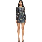 Diesel Blue & Brown Printed Crystal Details Minidress