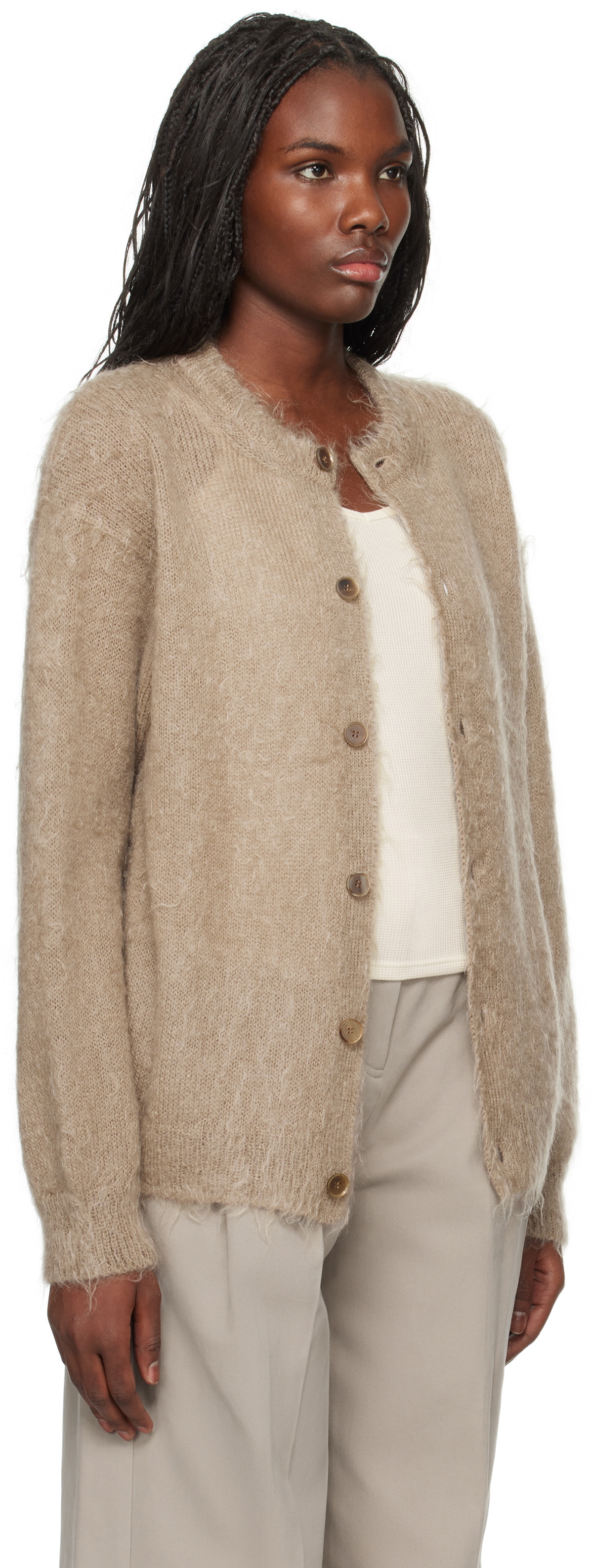 AURALEE Beige Brushed Super Kid Mohair Knit Cardigan Auralee