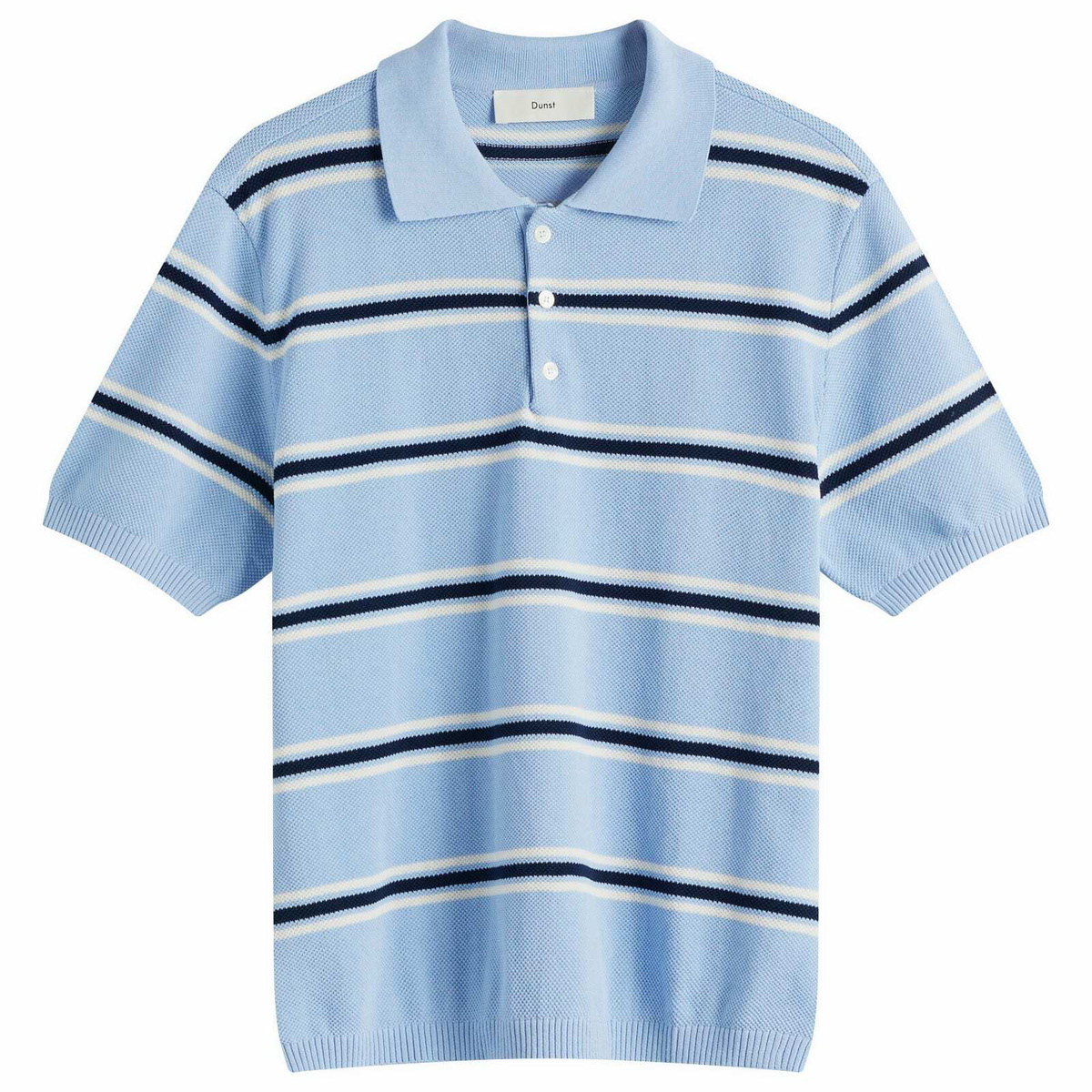 DUNST Women's Unisex Striped Polo Knit in Skyblue/Cream