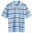 DUNST Women's Unisex Striped Polo Knit in Skyblue/Cream