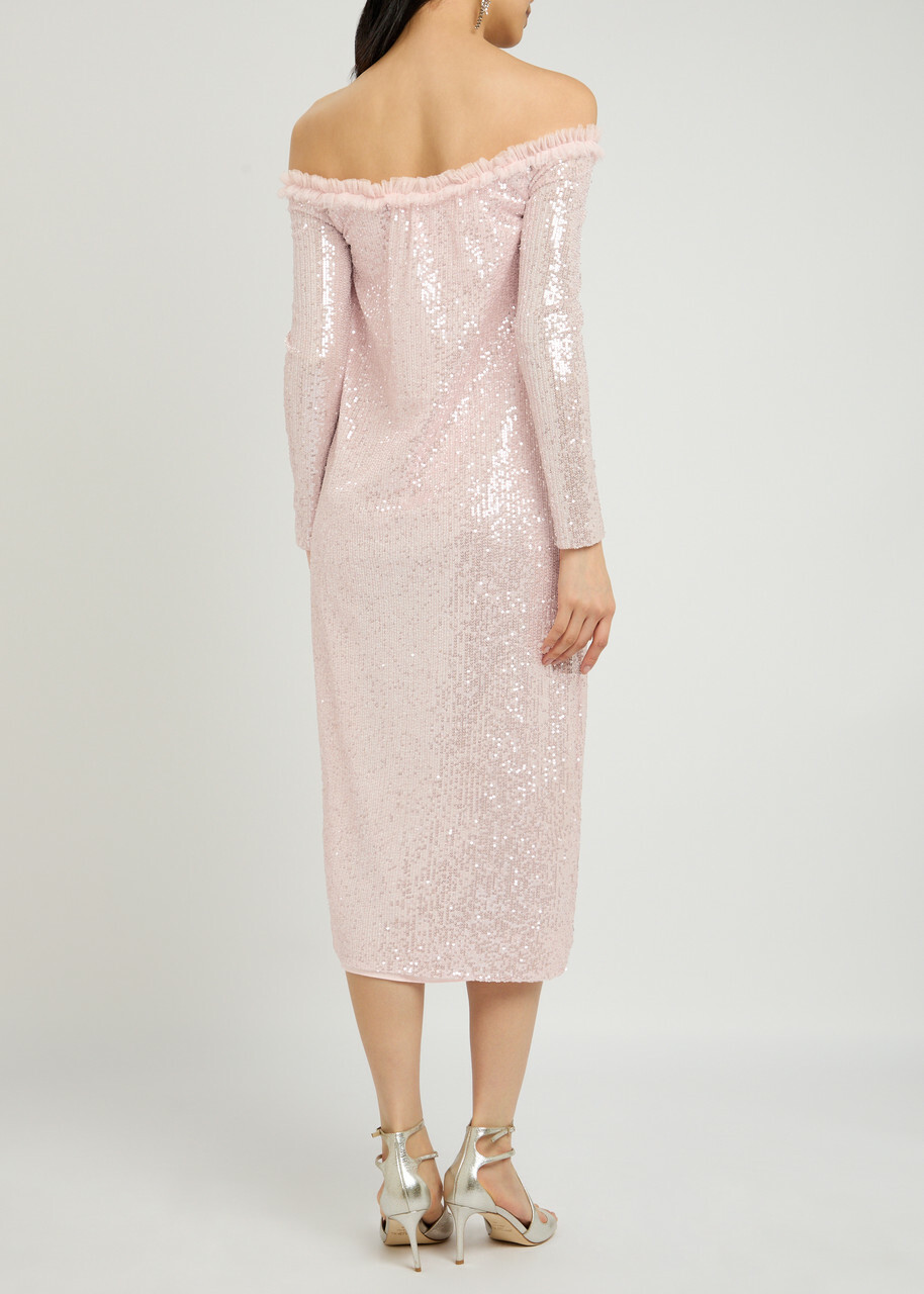 Needle & Thread Esme Sequin-embellished Tulle Midi Dress Light Pink