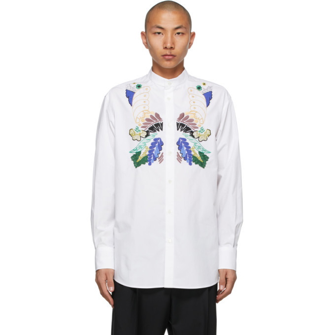 Photo: Valentino White Embroidered Band Collar Shirt
