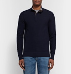 Ermenegildo Zegna - Slim-Fit Suede-Trimmed Waffle-Knit Wool Half-Zip Sweater - Men - Navy