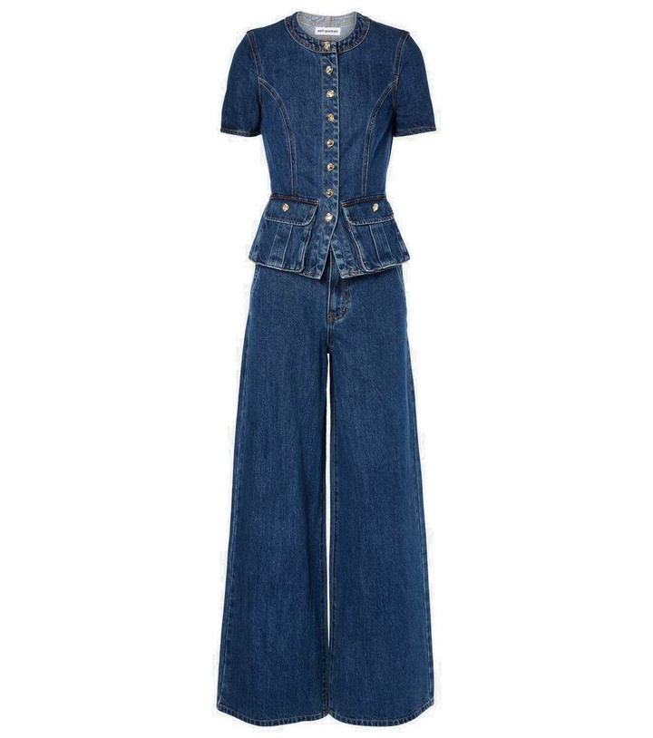 Photo: Self-Portrait Wide-leg denim jumpsuit