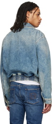 Dolce&Gabbana Blue Cotton Tag Denim Bomber Jacket