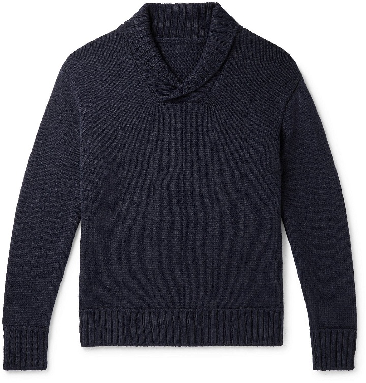 Photo: Anderson & Sheppard - Slim-Fit Shawl-Collar Cashmere Sweater - Blue