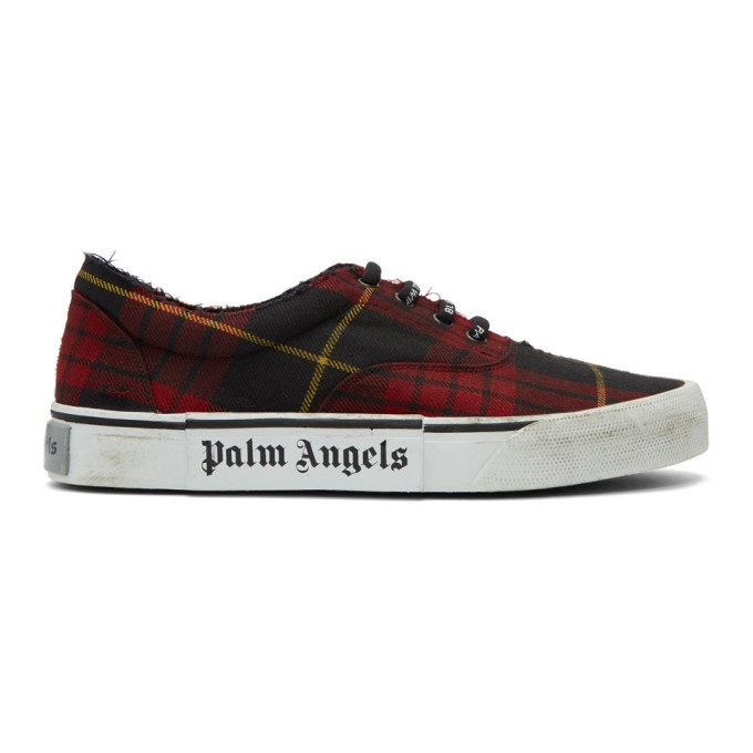 Photo: Palm Angels Red Tartan Distressed Sneakers