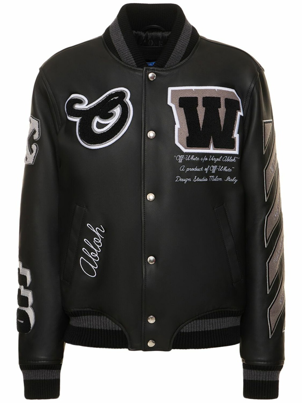 Photo: OFF-WHITE - Logo Patch Leather Varsity Jacket