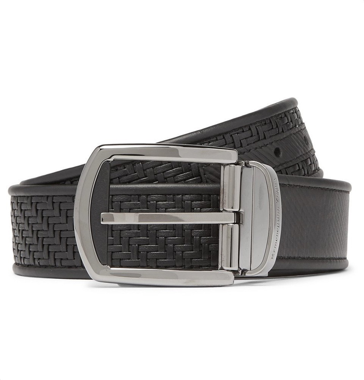 Photo: Ermenegildo Zegna - 3.5cm Black Reversible Pelle Tessuta Leather Belt - Men - Black