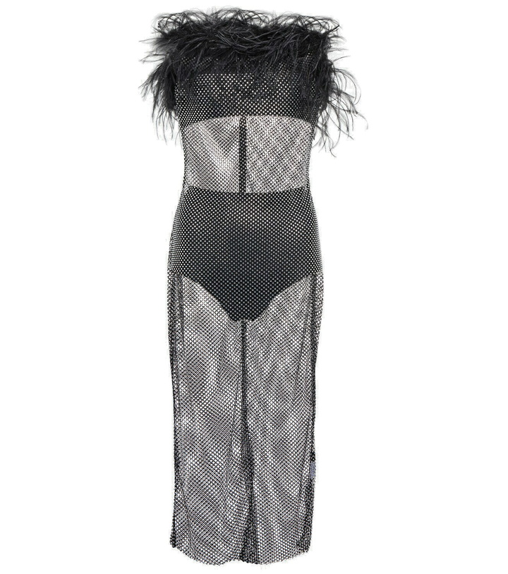 Photo: Giuseppe di Morabito Feather-trimmed embellished midi dress
