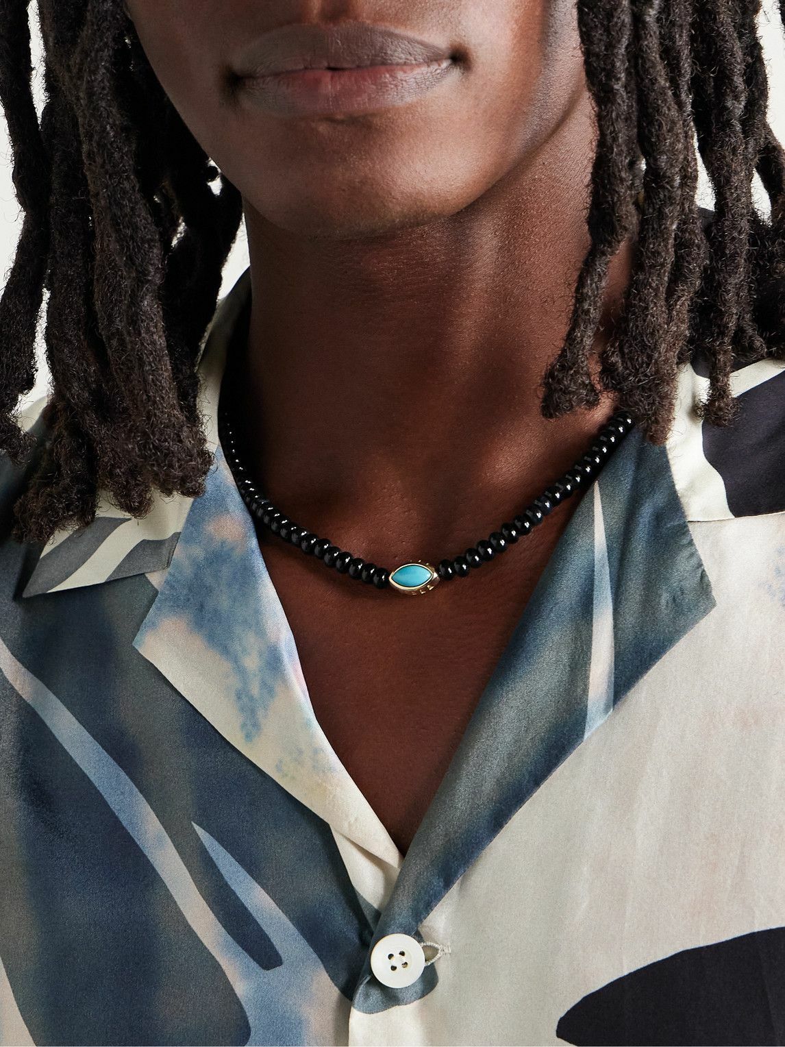 Luis Morais - Eye of the Idol Gold, Onyx and Turquoise Beaded Necklace