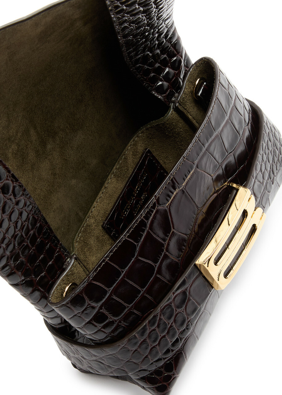 Victoria Beckham Buckle Mini Crocodile-effect Leather Pouch - Dark Brown - One Size