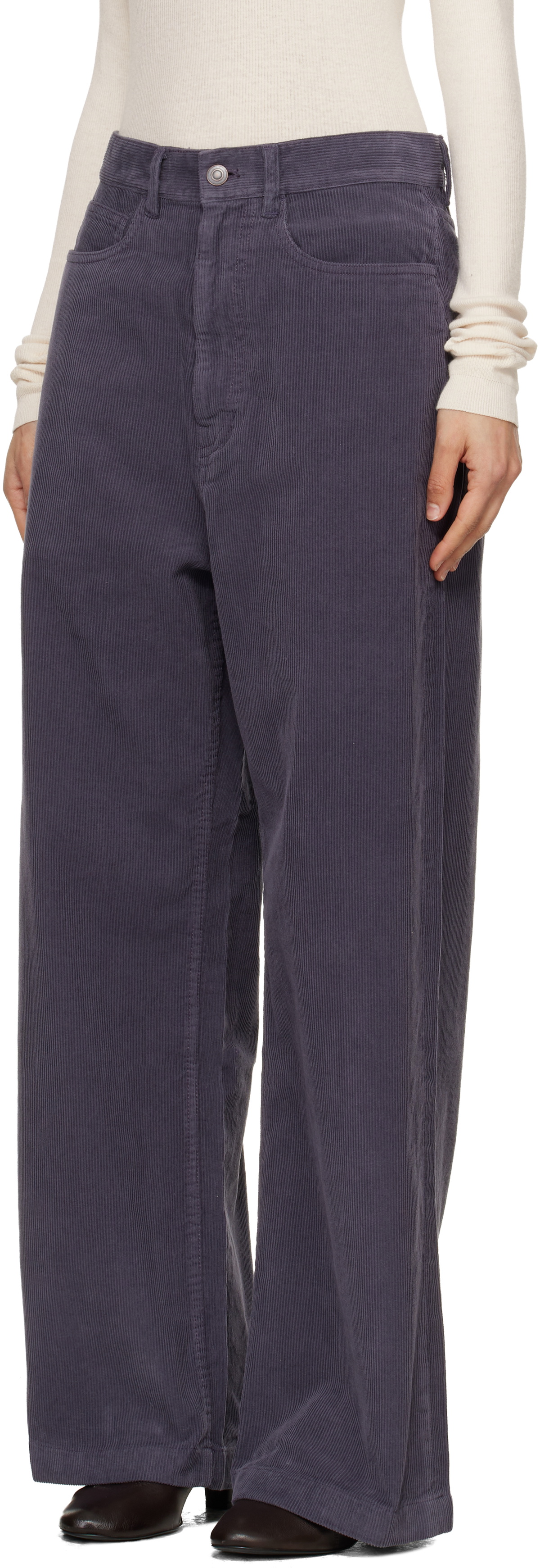 TONYWACK Purple Washed Corduroy Wide-Leg Trousers