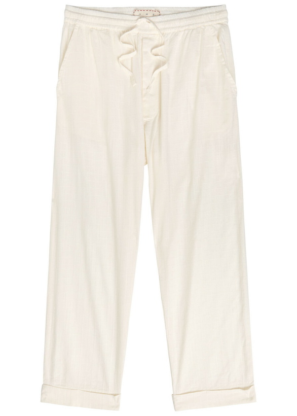 Photo: Smr Days Malibu Embroidered Straight-leg Cotton-blend Trousers Ecru