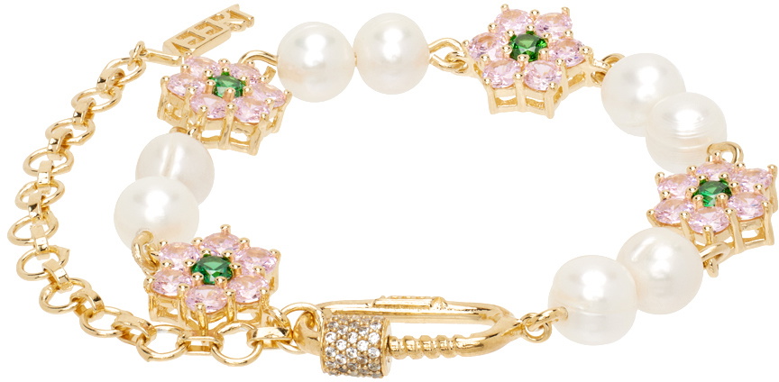 VEERT Gold Macro Flower Freshwater Pearl Bracelet