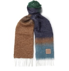 Loewe - Logo-Appliquéd Colour-Block Fringed Mohair-Blend Scarf - Brown