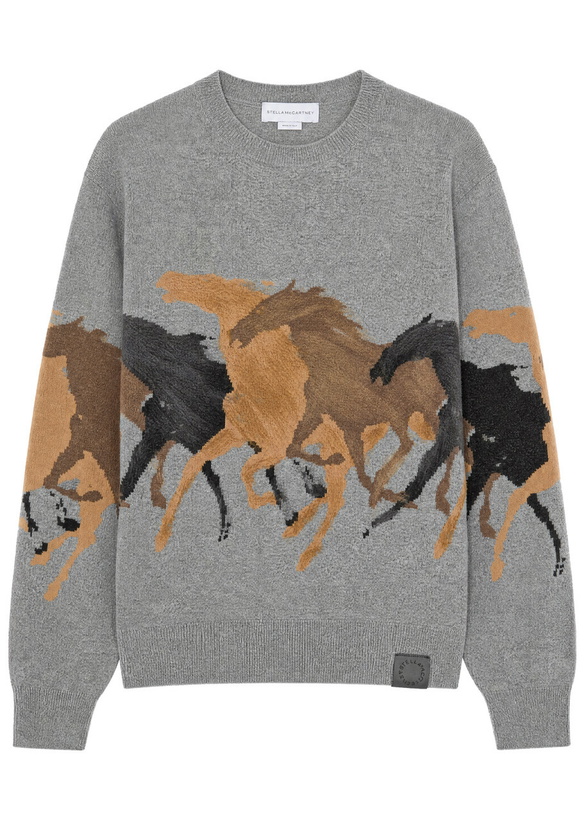 Photo: Stella Mccartney Racing Horses Intarsia Wool Jumper Grey