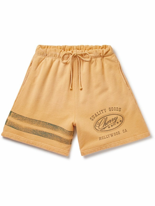 Photo: CHERRY LA - Straight-Leg Logo-Print Cotton-Jersey Drawstring Shorts - Orange