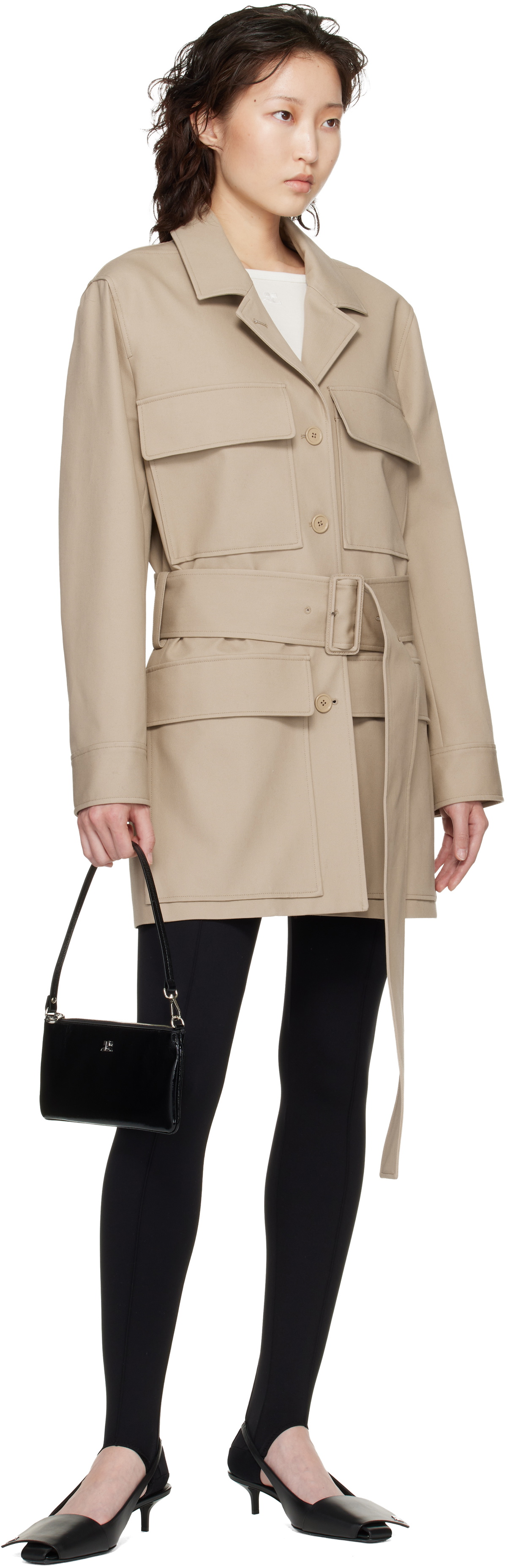 Courrèges Beige Utility Belted Coat