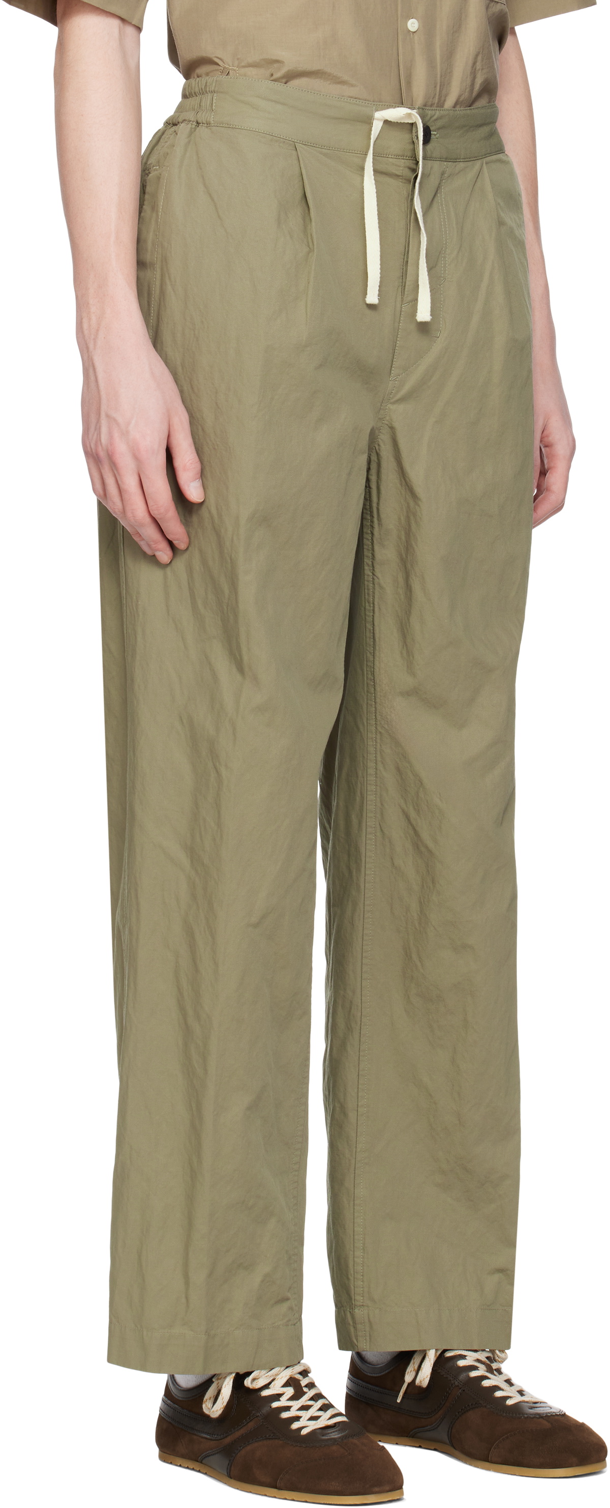 DOCUMENT Khaki Cotton Metal Tucked Trousers