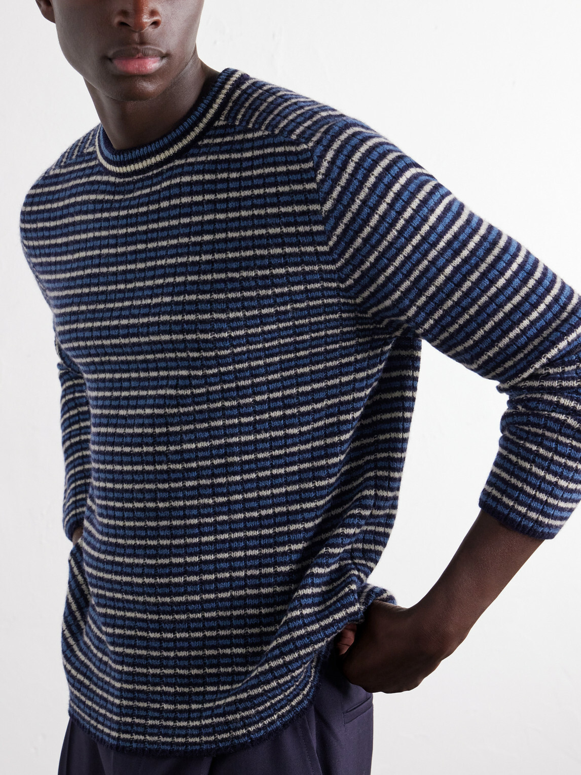 Auralee - Striped Ribbed Wool and Cashmere-Blend Sweater - Blue