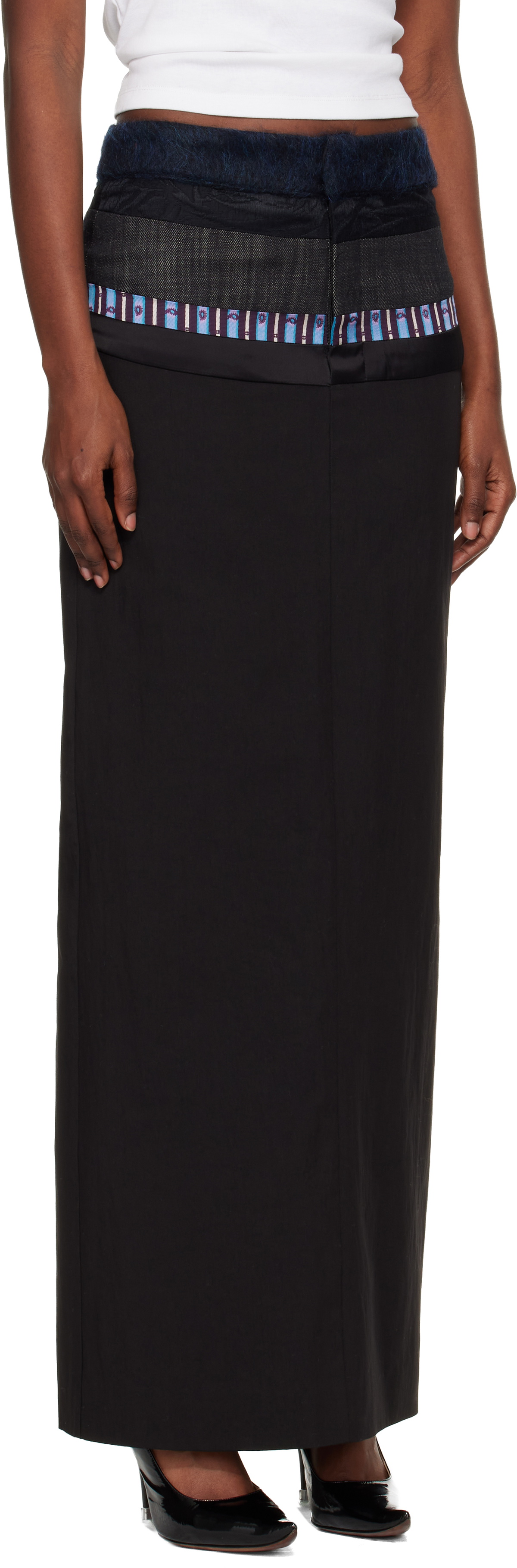 Edward Cuming Black Stacked Tailored Midi Skirt