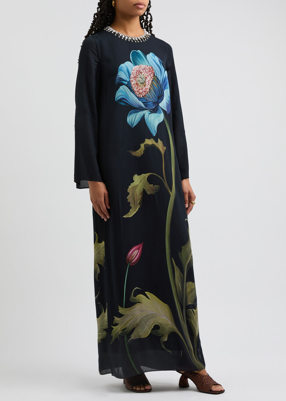 Borgo DE Nor Capucine Floral-print Embellished Maxi Dress Black