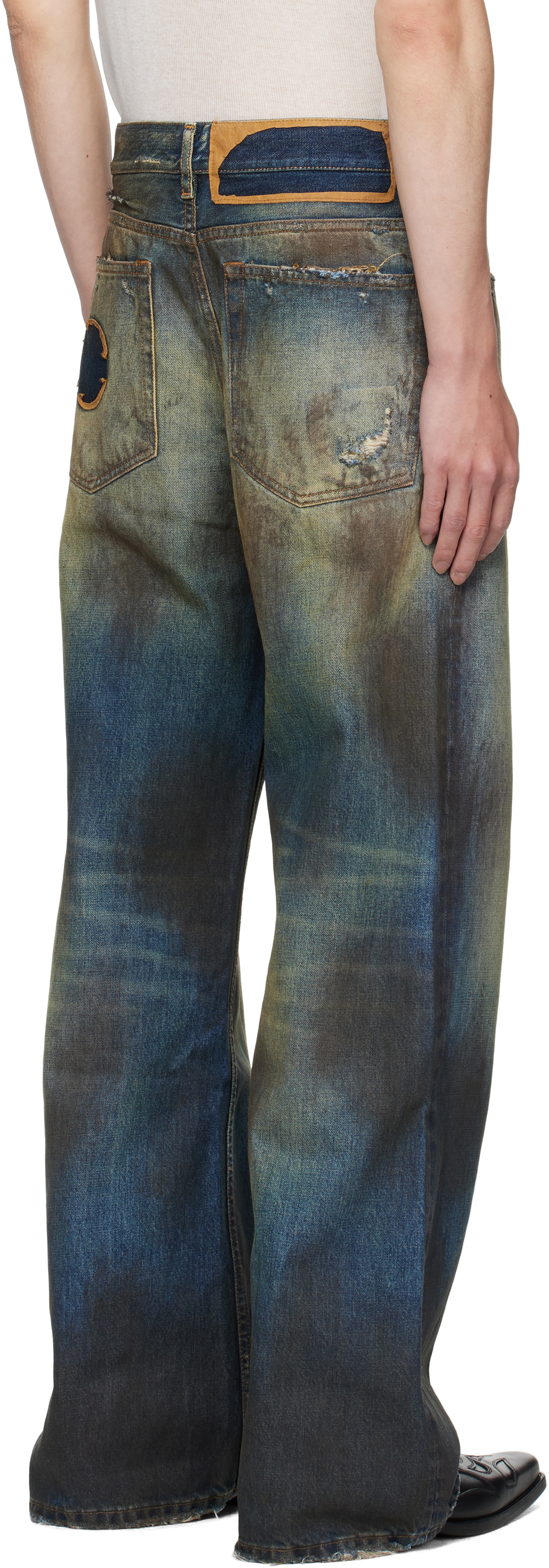 Ann Demeulemeester Blue Dirtied Bootcut Jeans