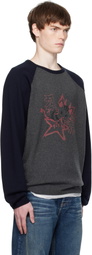 We11done Gray & Navy Printed Raglan Knit Pullover Sweater