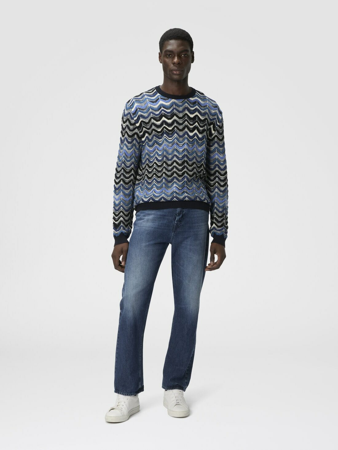 Missoni - Crew neck sweater with geometric zigzag pattern, Men, Blue