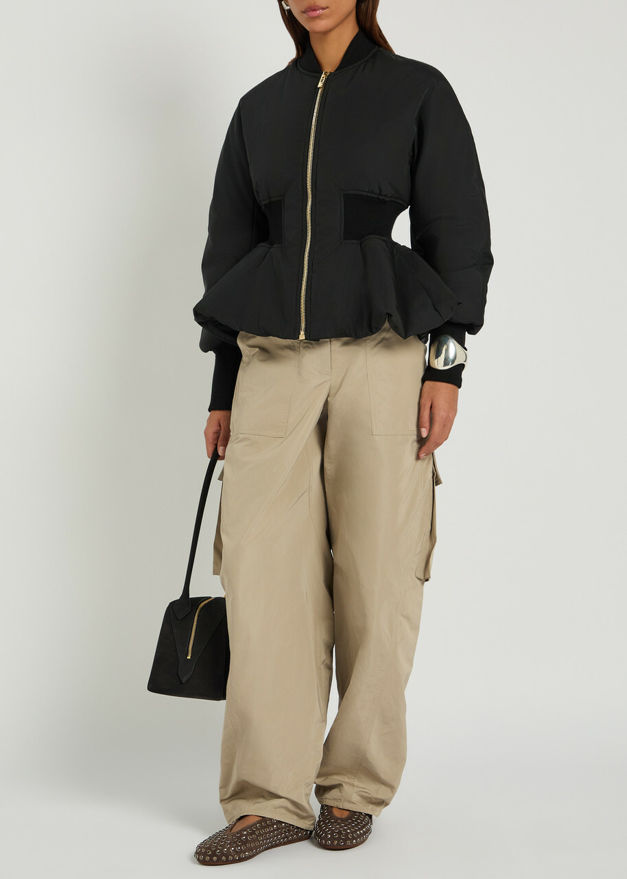 Alaïa Barrel-leg Taffeta Cargo Trousers Cream