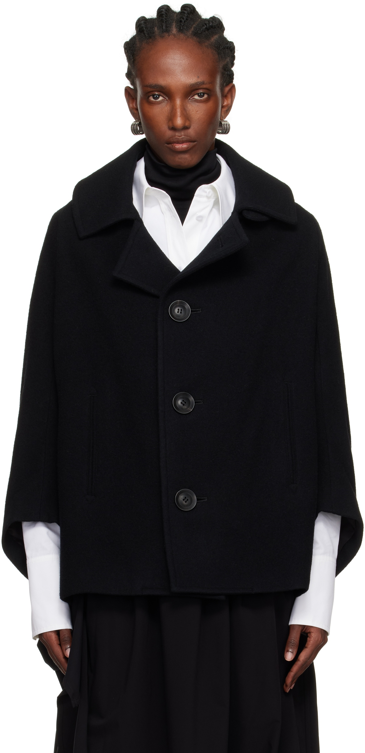 Y's Black U-Irregular Short Sleeve Coat