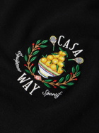 Casablanca - Casa Way Logo-Embroidered Organic Cotton-Jersey Hoodie - Black