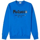 Alexander McQueen Men's Graffitti Logo Crew Sweat in Royal Blue/Black