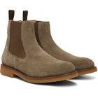 BOSS Khaki Suede Signature-Stripe Stitching Chelsea Boots