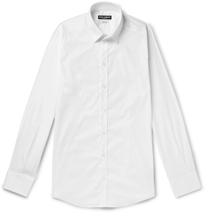 Photo: Dolce & Gabbana - White Slim-Fit Cotton-Blend Poplin Shirt - White