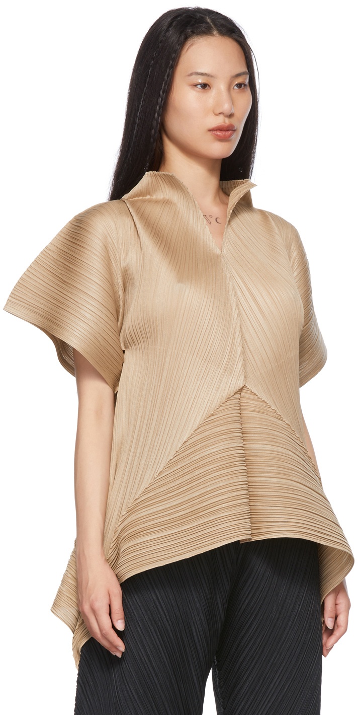 Pleats Please Issey Miyake Beige Sprout Blouse Pleats Please Issey Miyake