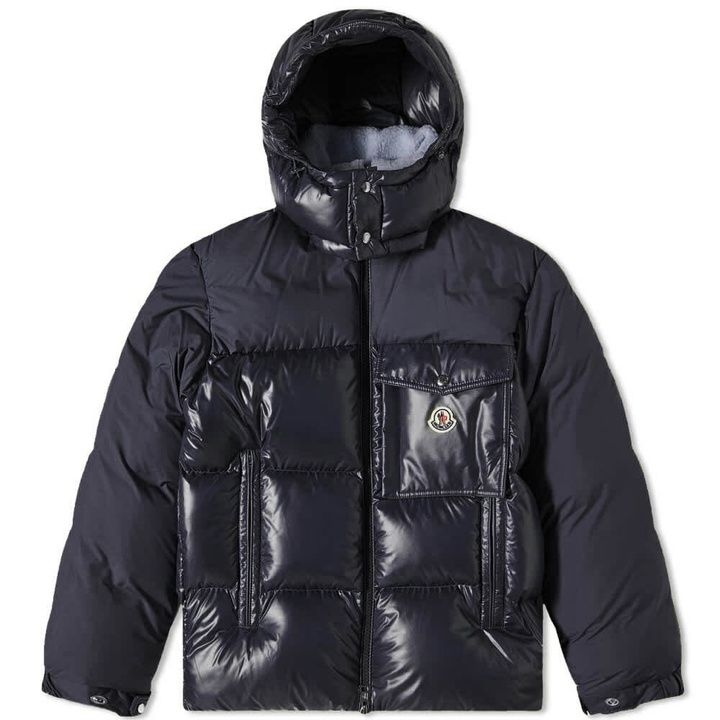 Photo: Moncler Men's Bayuda Shearling Collar Down Jacket in Navy