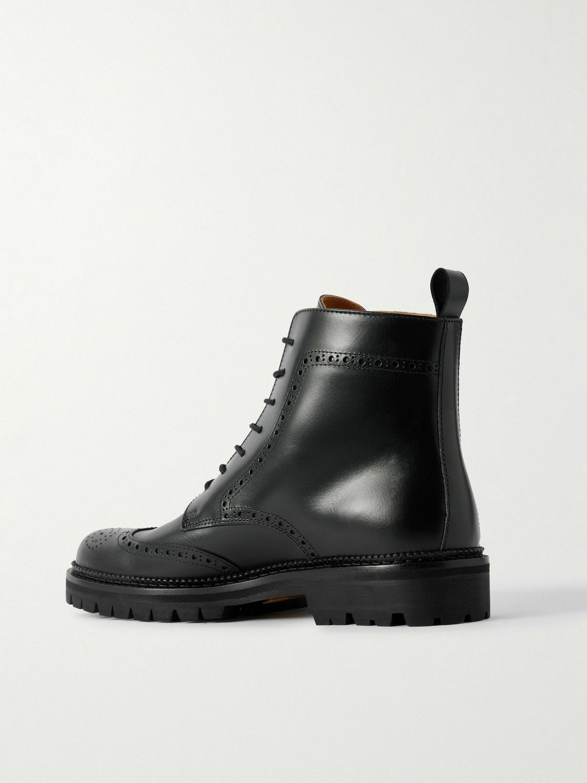 Mr P. - Jacques Waxed-Leather Brogue Boots - Black
