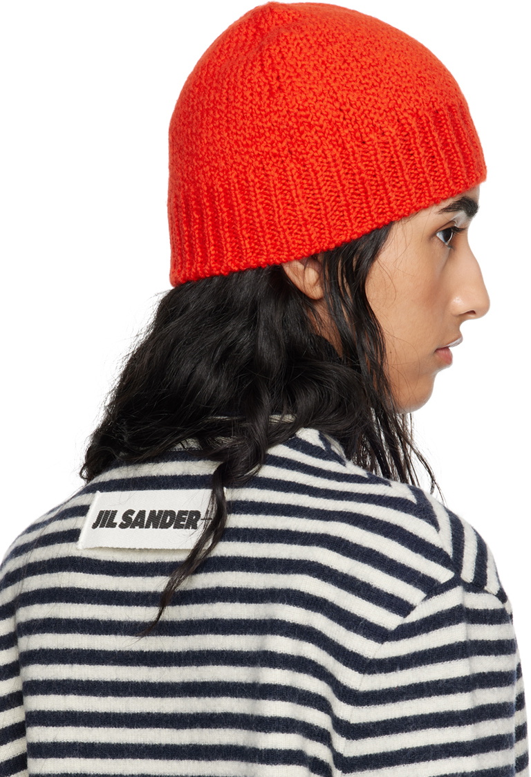 Jil Sander Red Irregular Texture Wool Beanie Jil Sander