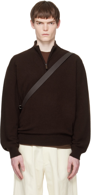Photo: stein Brown Pure Cashmere Knit Half Zip LS Sweater