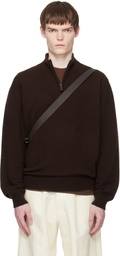 stein Brown Pure Cashmere Knit Half Zip LS Sweater
