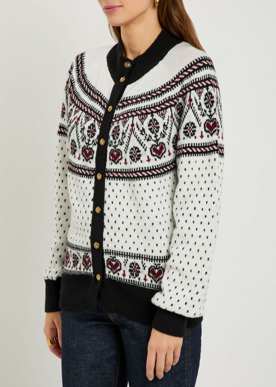 Khaite Marc Fair Isle Cashmere Cardigan Ivory