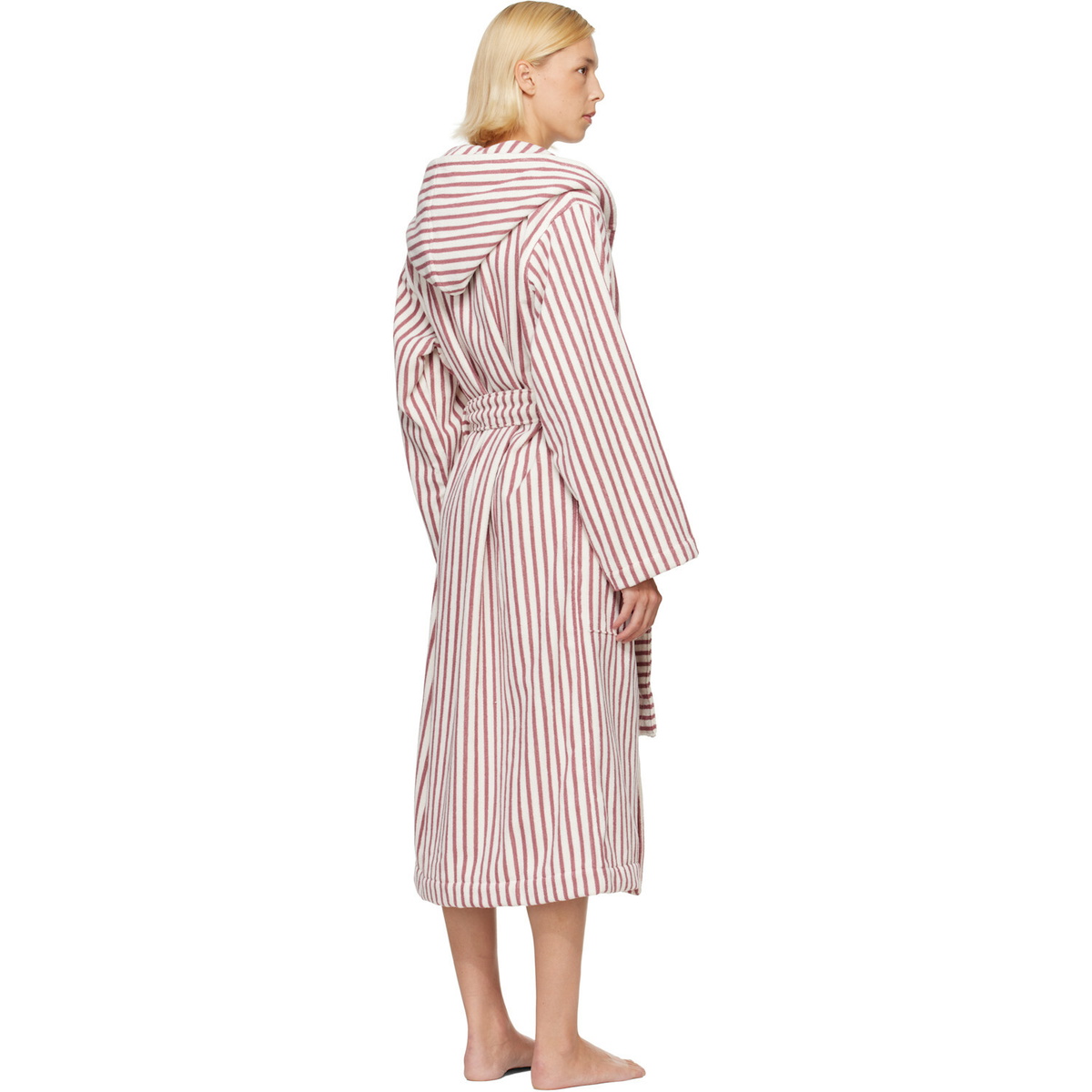 Tekla White & Pink Terry Hooded Bathrobe