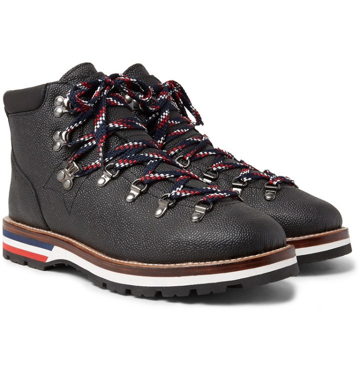 Photo: Moncler - Peak Pebble-Grain Leather Hiking Boots - Black