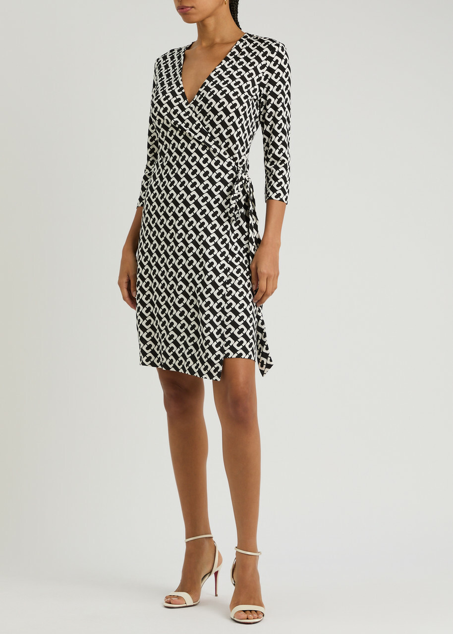 Diane Von Furstenberg Julian Printed Silk Mini Wrap Dress Black And White