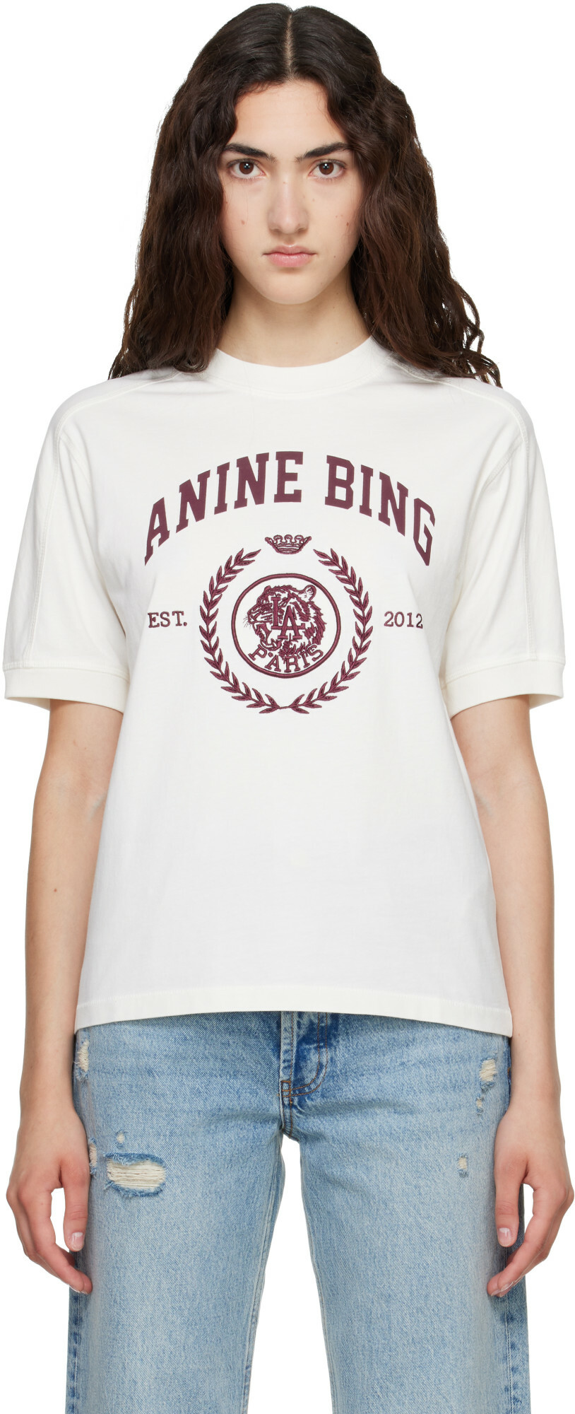 ANINE BING White Jaylin Collegiate T-shrit