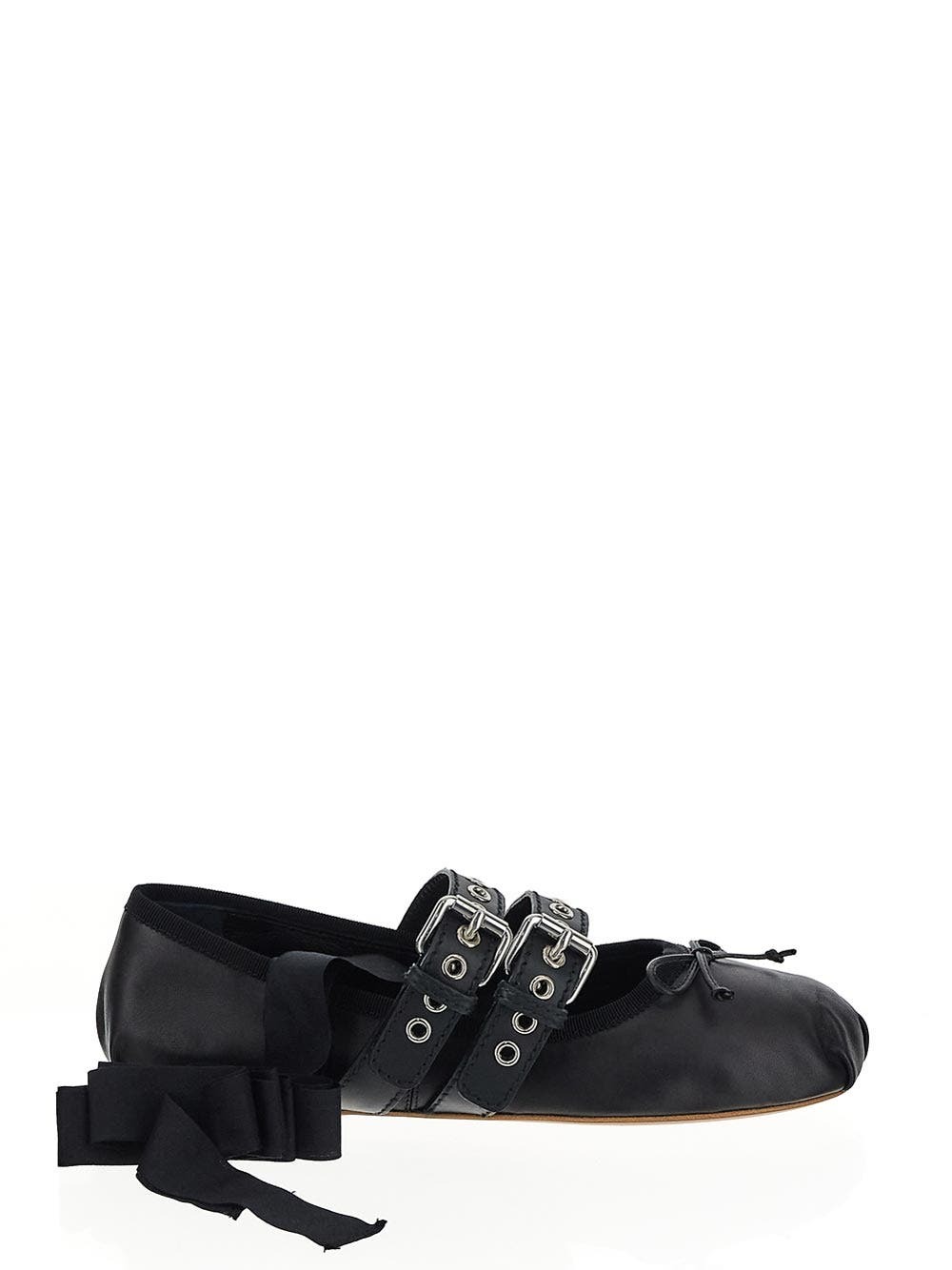 miu miu leather ballerinas with belts